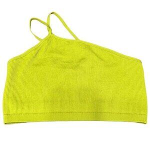 AERIE Pistachio Green Ribbed Seamless One Shoulder Longline Bralette NWT L